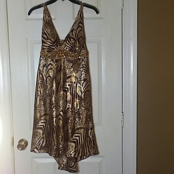 NWT La Femme Metallic Animal Print Embellished